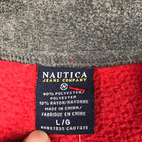 Nautica Jeans Company Mens Retro Style Red Pullover 1/4 Zip Fleece Sweater Sz L - Picture 4 of 5